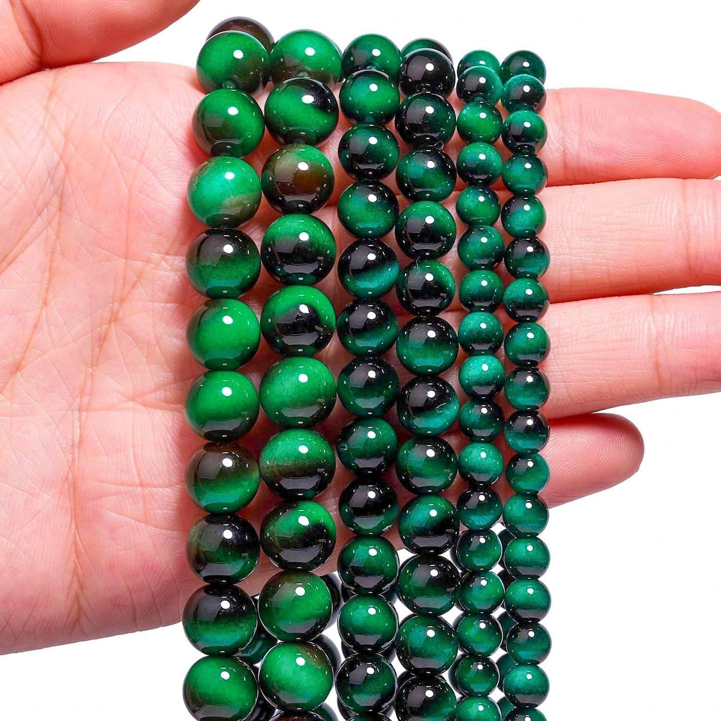 Song Xi 45PCS 8mm Green Tiger Eye Gemstone Beads for Jewelry Making, Round Smooth Glass Beads for DIY Bracelet Necklace Earring Keychain, Arts and Crafts, for for St. Patrick's Day Wedding Birthday