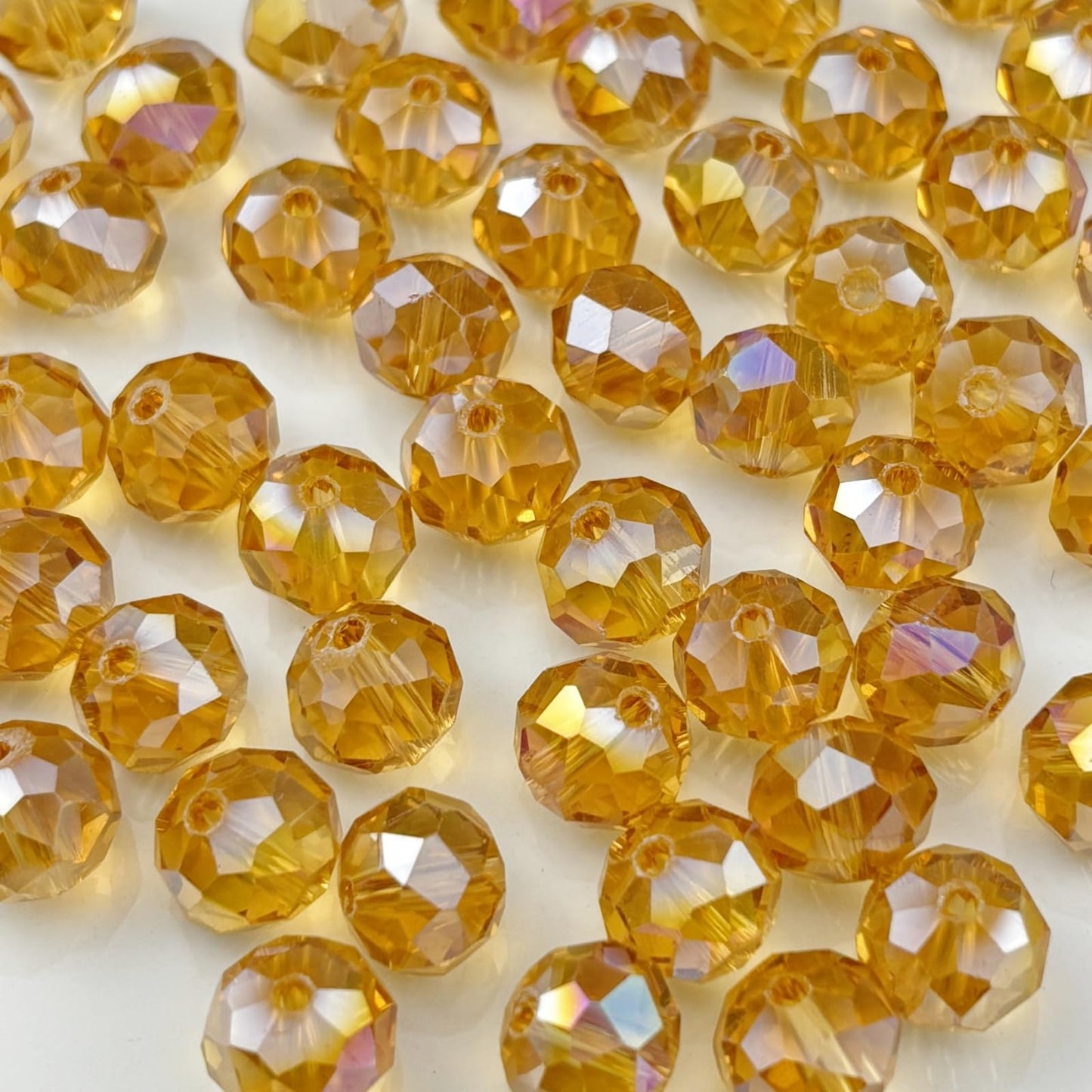 YHYPOCI 50pcs 10mm Crystal Glass Beads for Crafts Faceted Rondelle Glass Beads for Jewelry Making Crystal Spacer Beads for Necklaces Bracelets Earrings DIY Craft(Gold Champagne AB)