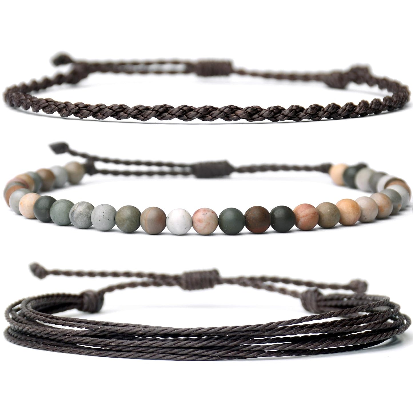 Handmade Natural Stone Beaded Healing Bracelet Gift for Men Adjustable Rope String Bracelet (Blue Picasso/Matte, Adjustable)