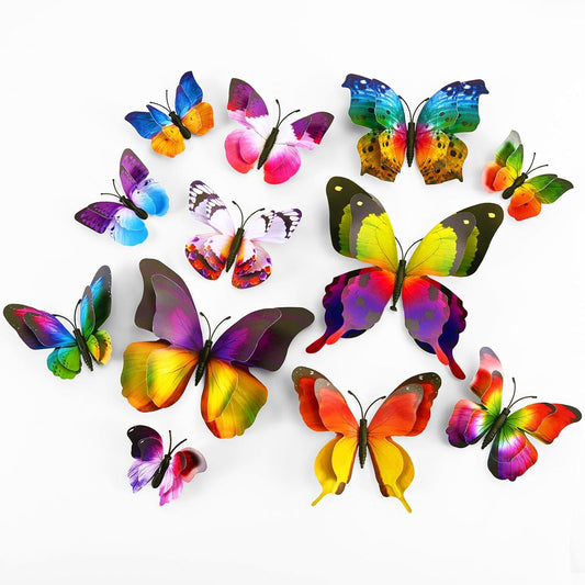 SAOROPEB 3D Butterfly Wall Decor - 24 Pcs Double Layer Reusable Butterfly Decorations | Multicolor