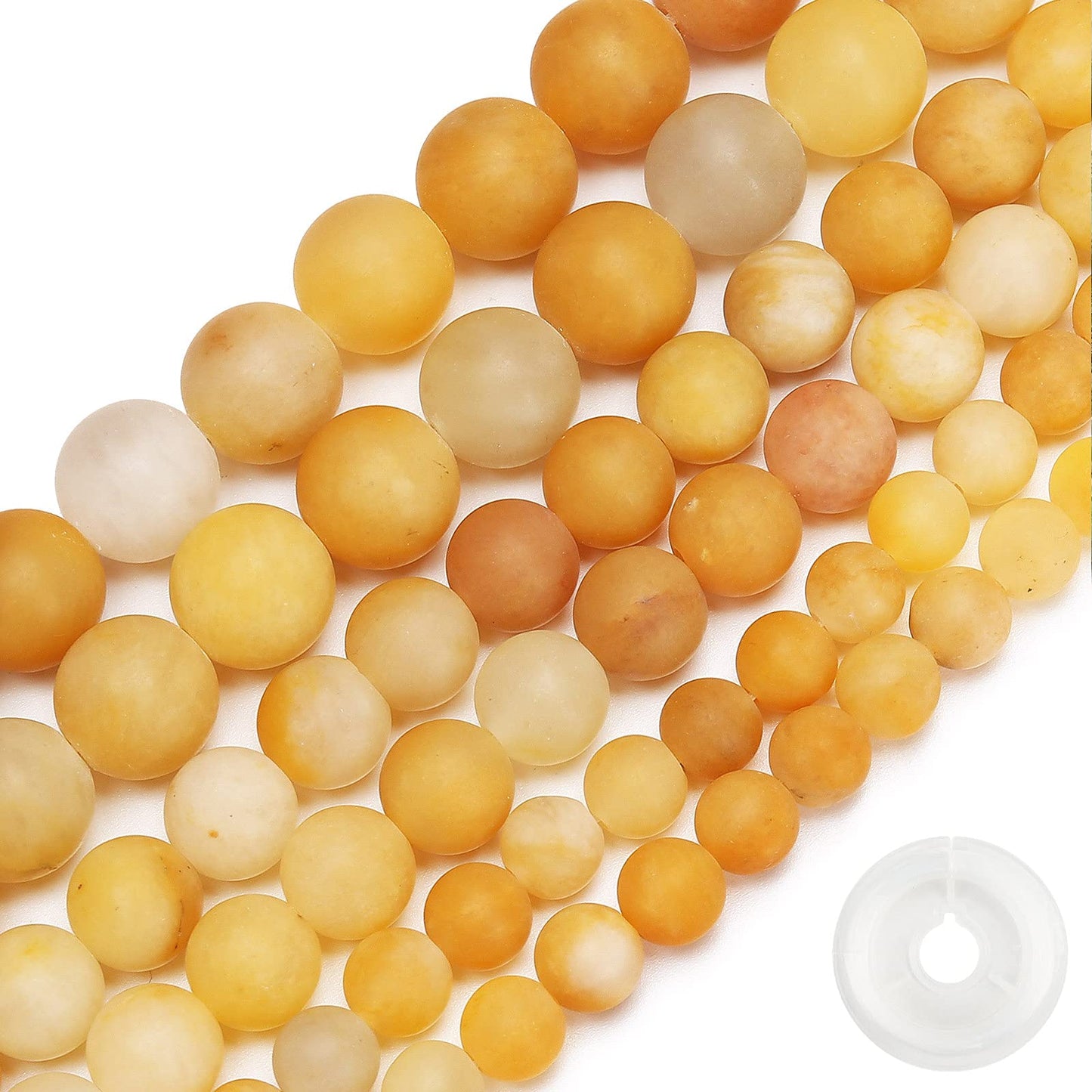 Natural Matte Yellow Jade Beads, 8MM Round Frosted Unpolished Loose Gemstone Beads for Bracelet Necklace Jewelry Making, Energy Stone Healing Power with Stretch Beading Cord