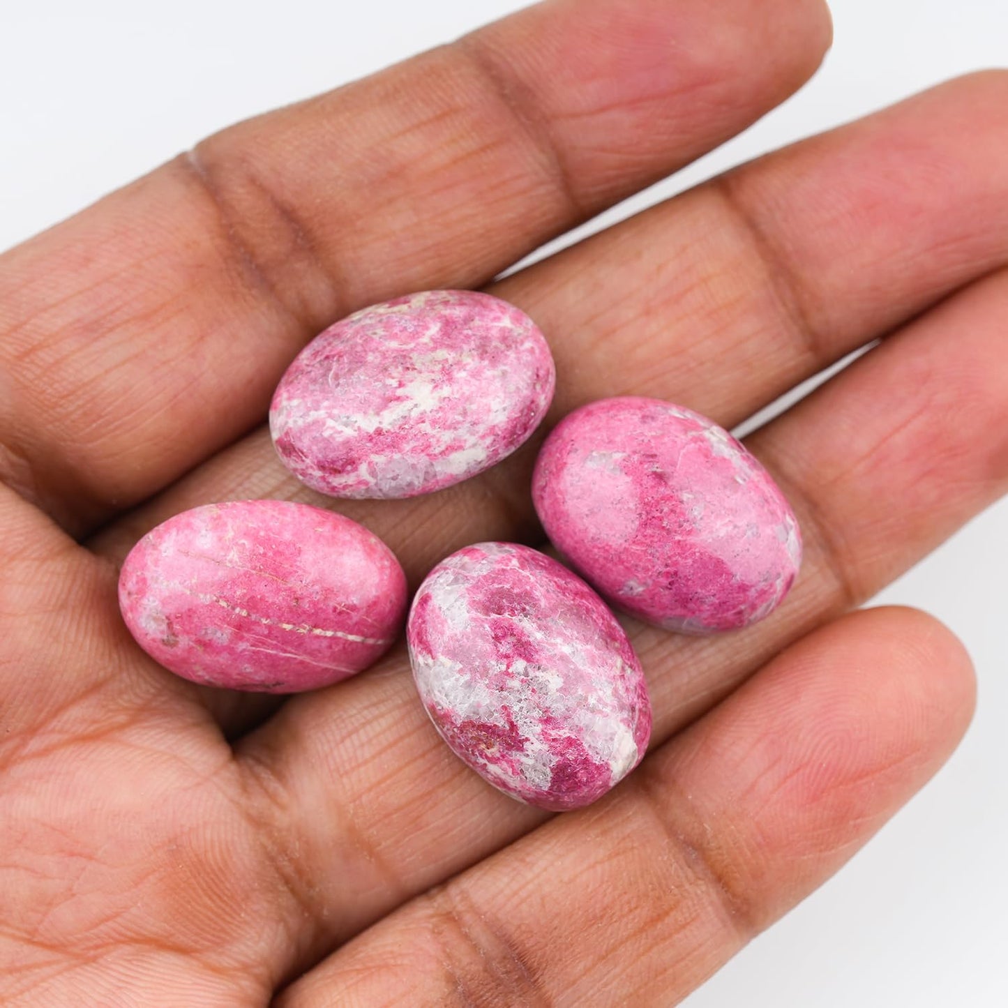ColouredRocks (4 pcs. THULITE, Oval Shape, Natural Cabochon Crystals, Loose Gemstone, Wholesale Polished Supply, Jewelry Making, DIY Craft, Gem Collection (18X13mm approx.)