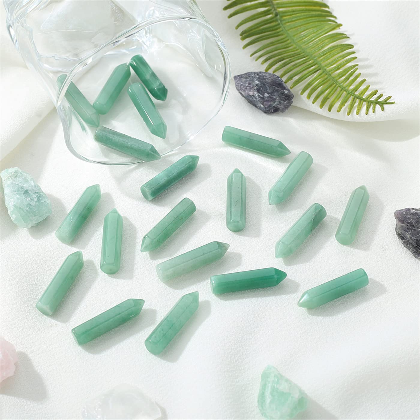 YATOJUZI 10PCS Green Aventurine Natural Healing Crystals Stones Sets Polished Tumbled Pocket Gemstones Bulk Hexagonal Points Reiki Energy Balancing Chakra Meditation Therapy Gift