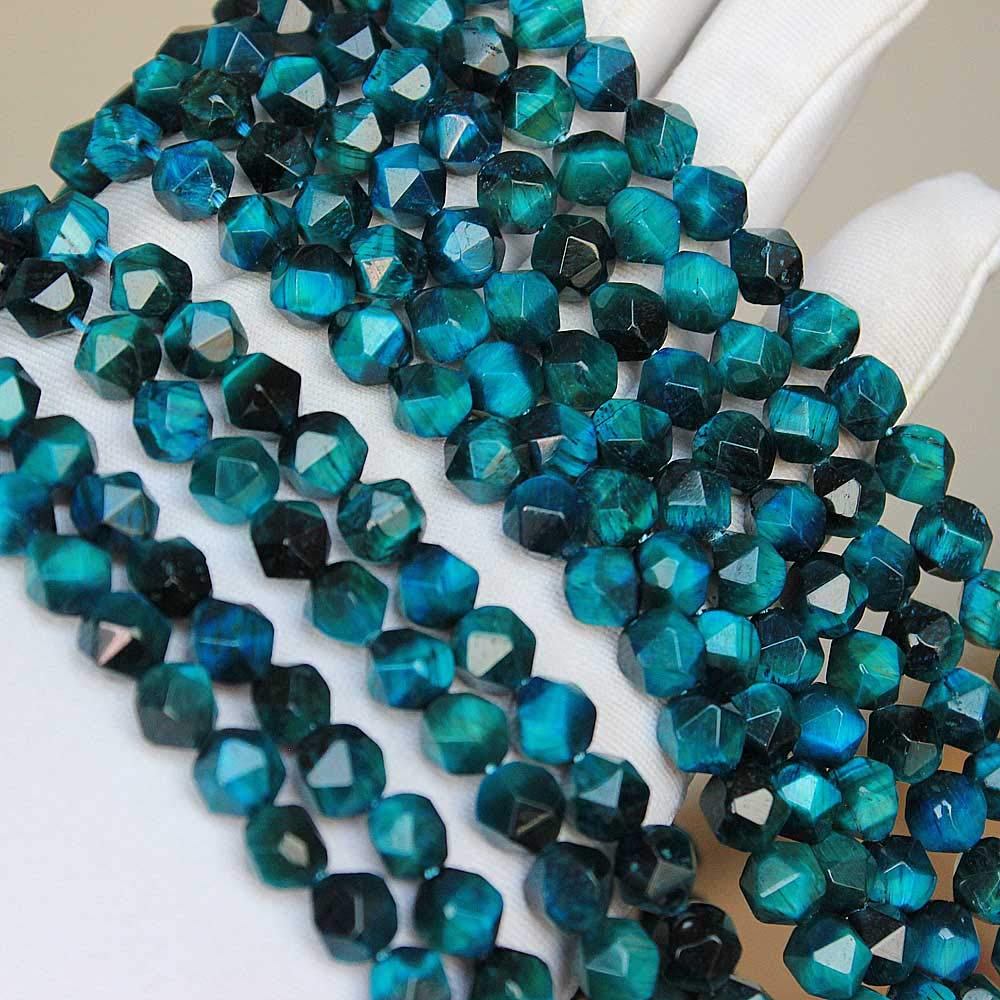 MJDCB Best Sellers Natural Stone Beads Faceted Polygon Sky Blue Tiger Eye Crystal Energy Stone Healing Power for Jewelry Making(8mm)