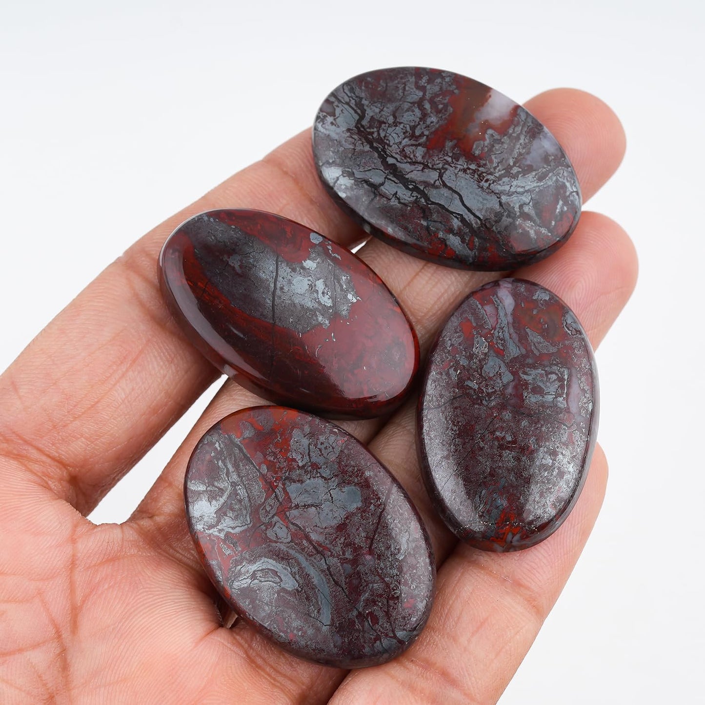ColouredRocks (4pcs. IRON JASPILLITE, Oval Shape, Natural Cabochon Crystals, Loose Gemstone, Wholesale Polished Supply, Jewelry Making, DIY Craft, Gem Collection (25mm+ free size)