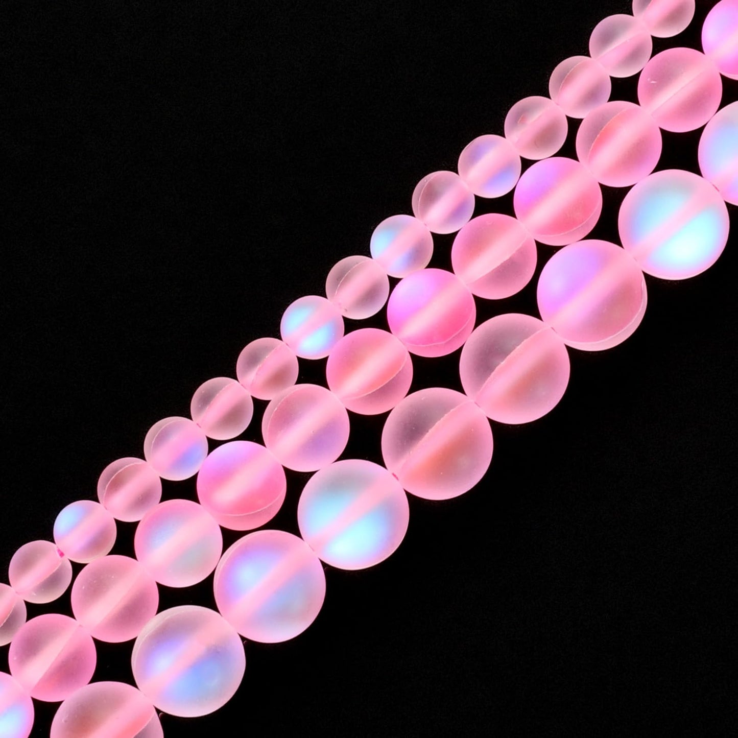 uxcell Matte Crystal Glass Beads 8mm Synthetic Frosted Shining Semi-Precious Round Loose Beads Synthetic Moonstone for Jewelry Making DIY Bracelet, Pink