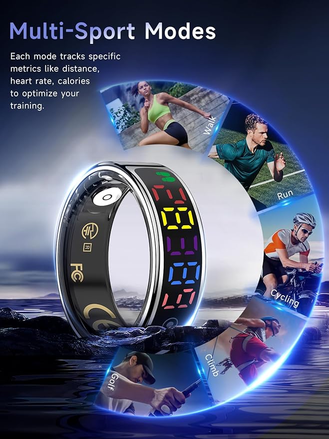 Smart Ring for Women Men, Health Ring with Colorful Display, Fitness Tracker with Heart Rate, Blood Oxygen, Sleep Monitor, No Subscription Fee, 5ATM Waterproof for iPhone & Android (Black, 10)