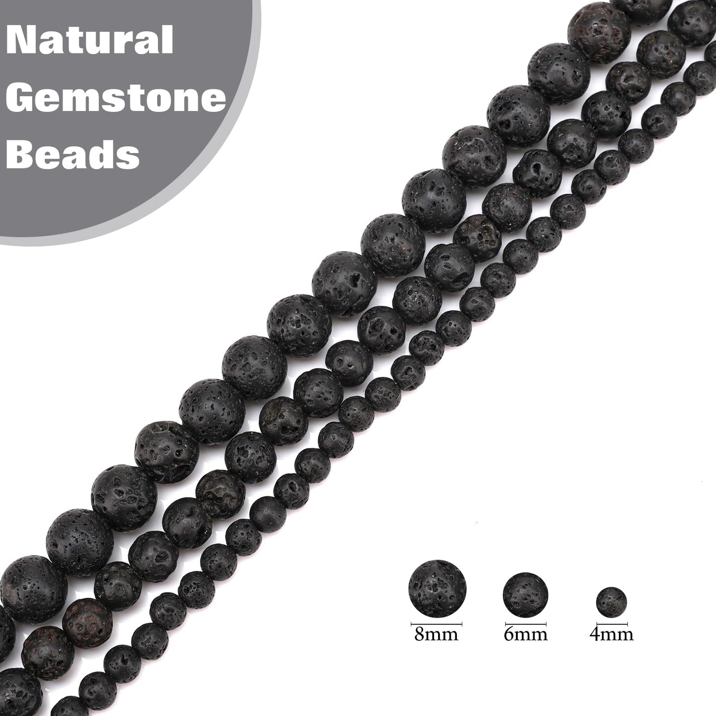 Vinswet 90pcs 4mm Lava Rock Natural Stone Beads Round Genuine Real Stone Beading Loose Gemstones DIY Smooth Bead for Bracelet Necklace Earrings Jewelry Making
