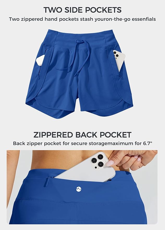 Willit Women's 7" Athletic Running Shorts Long Workout Hiking Shorts Quick Dry High Waisted Active Zipper Pocket(Large)
