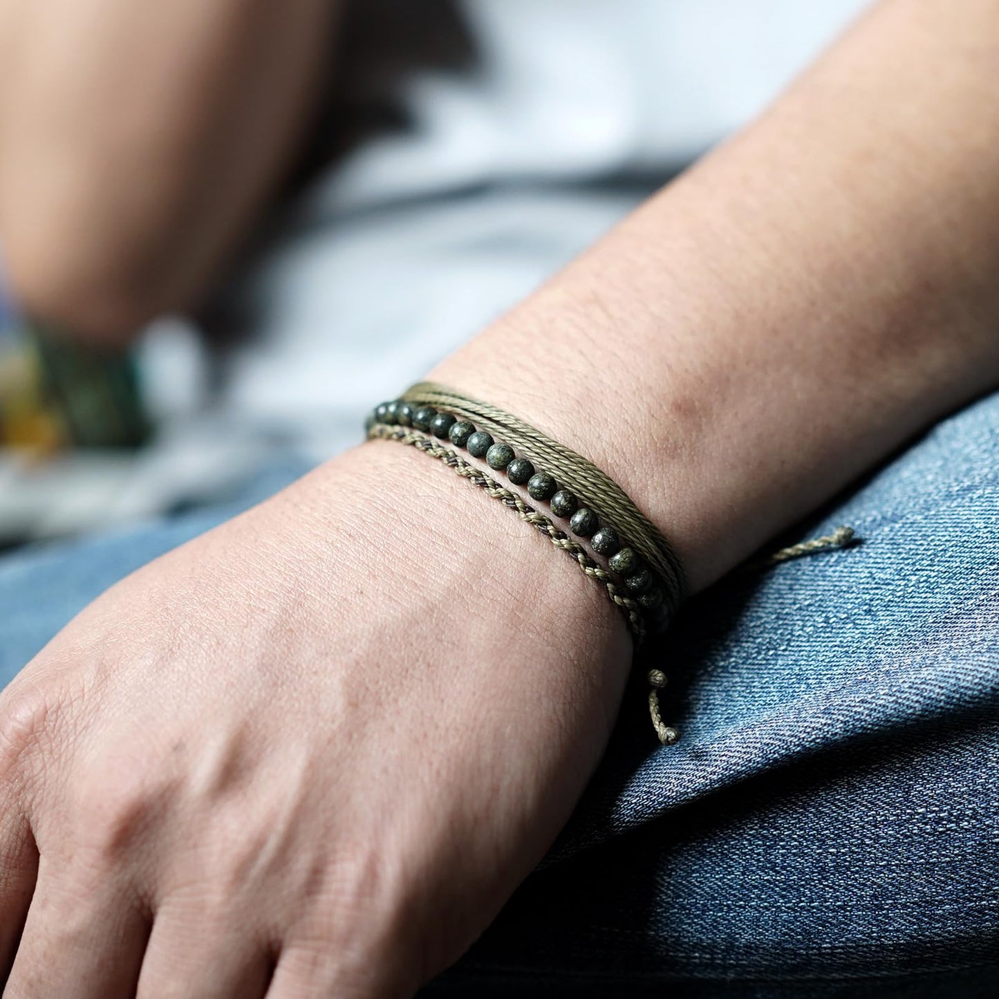Handmade Natural Stone Beaded Healing Bracelet Gift for Men Adjustable Rope String Bracelet (Tibetan Jasper, Adjustable)