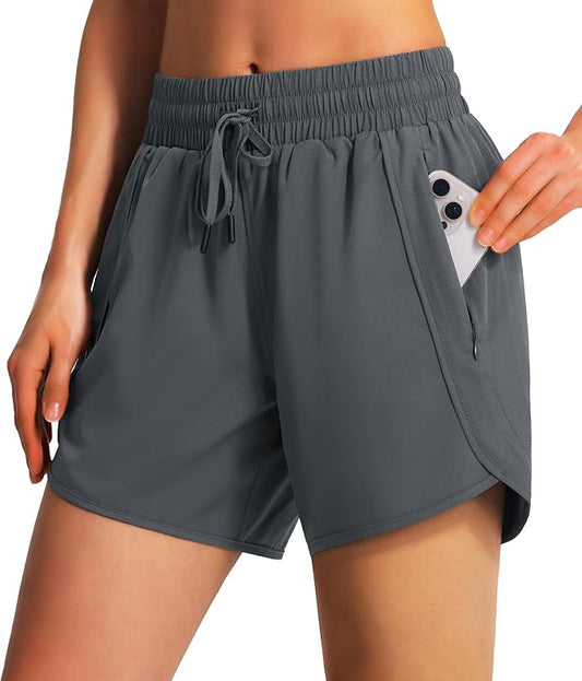 Ksmien Women's 5" Athletic Running Shorts Quick Dry Lightweight Workout Gym Shorts with Zipper Pockets UPF 50+