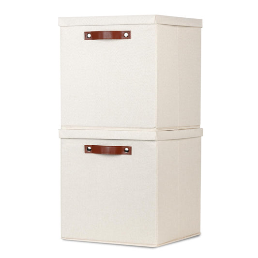 Temary Fabric Storage Bins with Lids 13 Inch Storage Cubes with Lid, Decorative Foldable Storage Boxes for Clothes, Closet Organizers (Beige, 13x13x13inch)