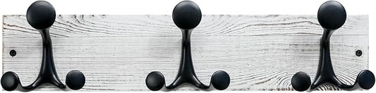 SKOLOO 17-Inch Wood Coat Rack Wall Mount with 3 Triple Hooks - Ideal for Family Entrances, Classrooms, and Pet Supplies Storage - Perfect Coat Hooks for Wall,Distressed White Wash