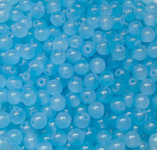 200PCS Glass Beads 8mm Glass Beads for Bracelets Necklaces Jewelry Making DIY Crafts (Light Sky Blue)