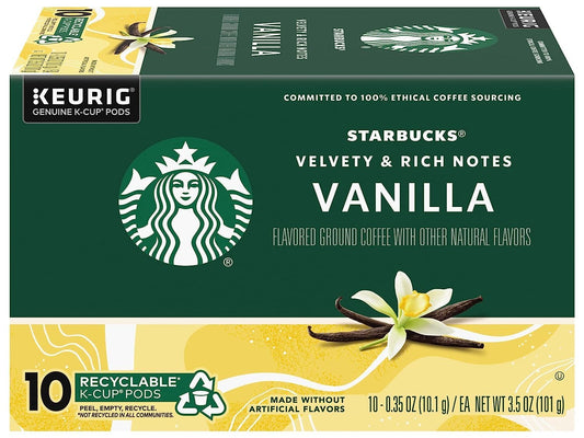 Starbucks Vanilla Flavored Coffee K-Cup Pods - Light Roast, 80 Count (8 Boxes) | Keurig Compatible
