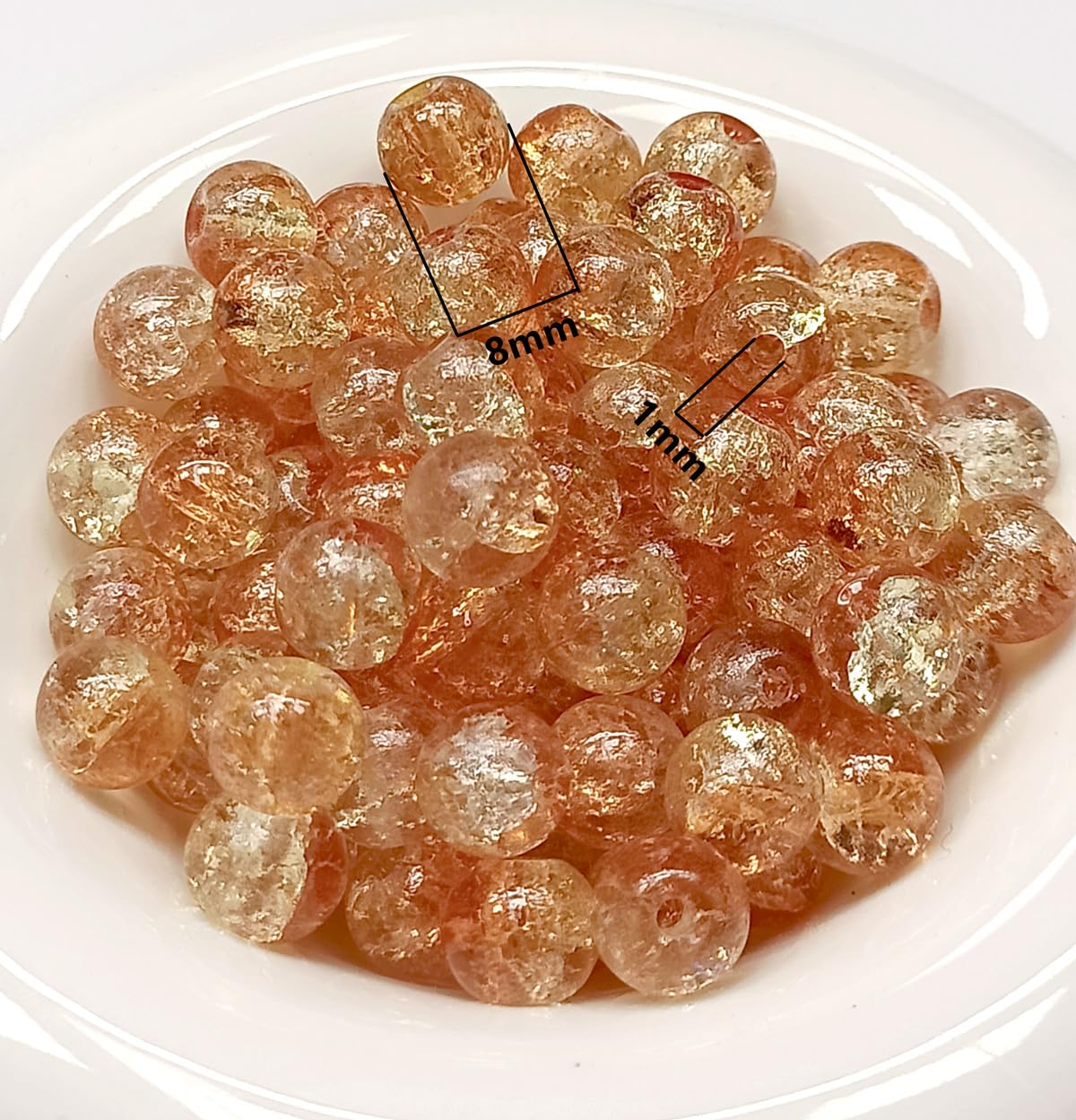 200PCS Glass Beads 8mm Glass Beads for Bracelets Necklaces Jewelry Making DIY Crafts (Orange Red Crackle)