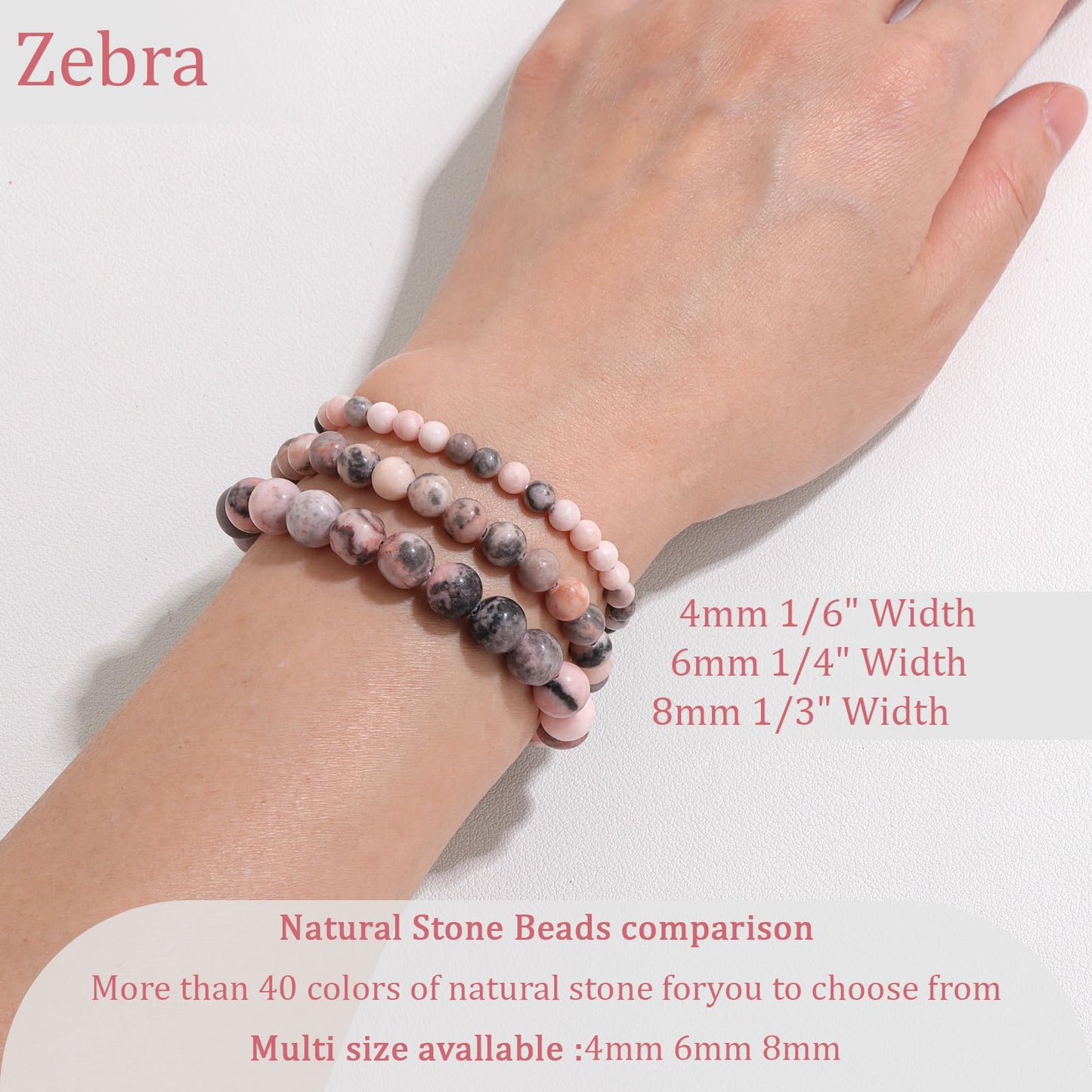 Vinswet Healing Crystal Bracelets for Women Men 4mm Zebra Natural Stone Beaded Stretch Bracelet Handmade Gemstone Reiki Spiritual Jewelry Gifts