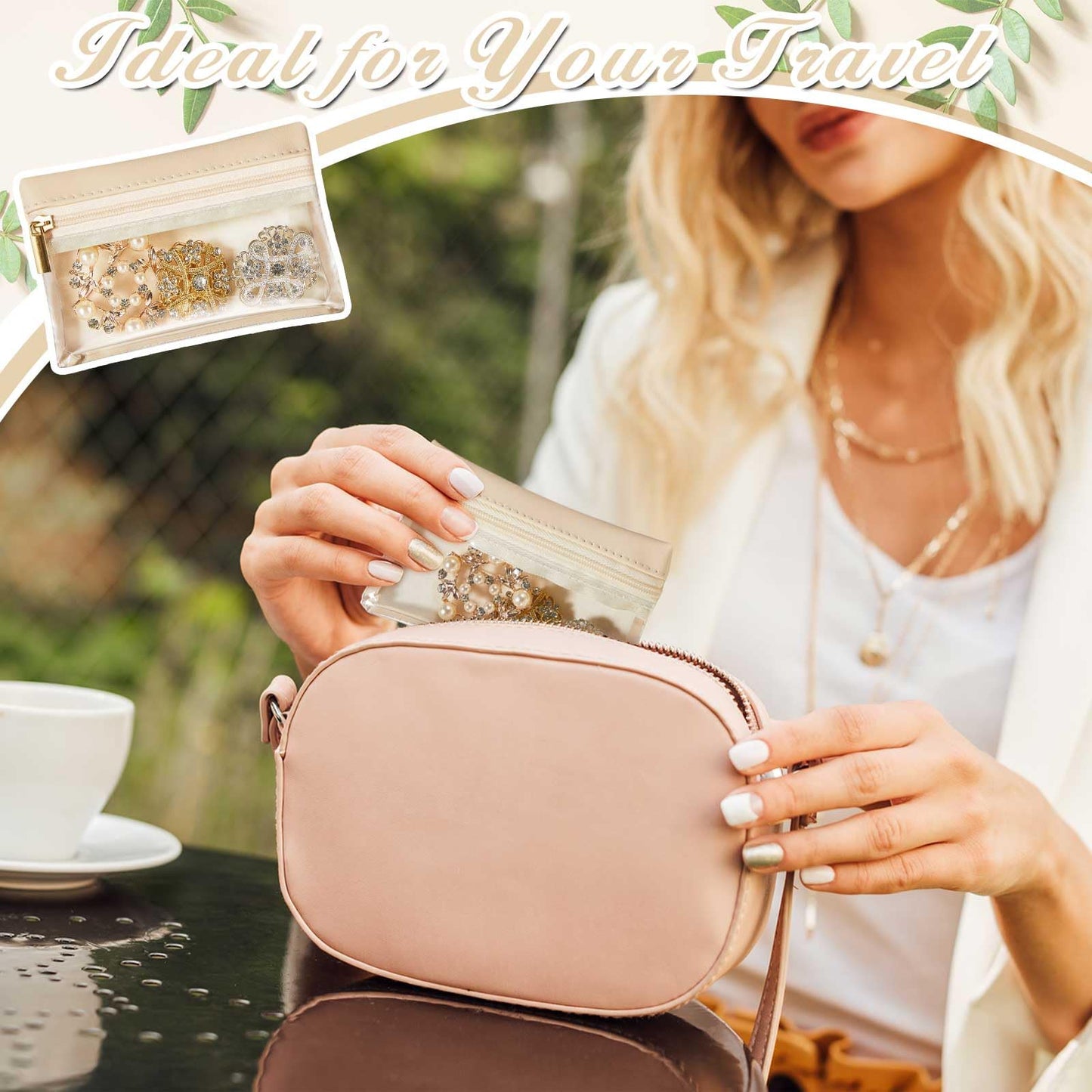 Uiifan 40 Pcs Travel Jewelry Bags Transparent PU Leather Zipper Pocket Rectangle Jewelry Storage Jewelry Organizer Box for Women Gift