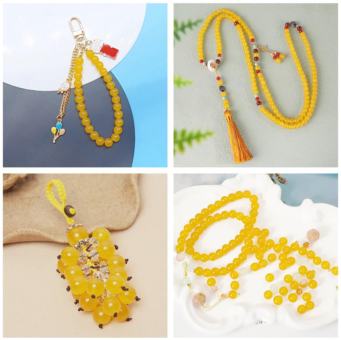 200PCS Glass Beads 8mm Glass Beads for Bracelets Necklaces Jewelry Making DIY Crafts (Pure Yellow)