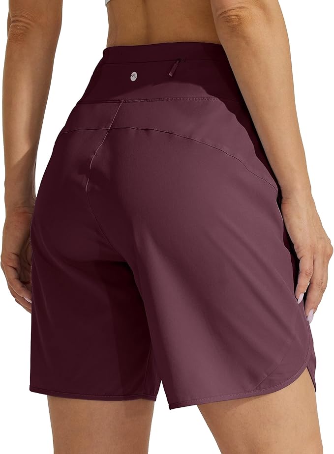 Willit Women's 7" Athletic Running Shorts Long Workout Hiking Shorts Quick Dry High Waisted Active Zipper Pocket(Large)