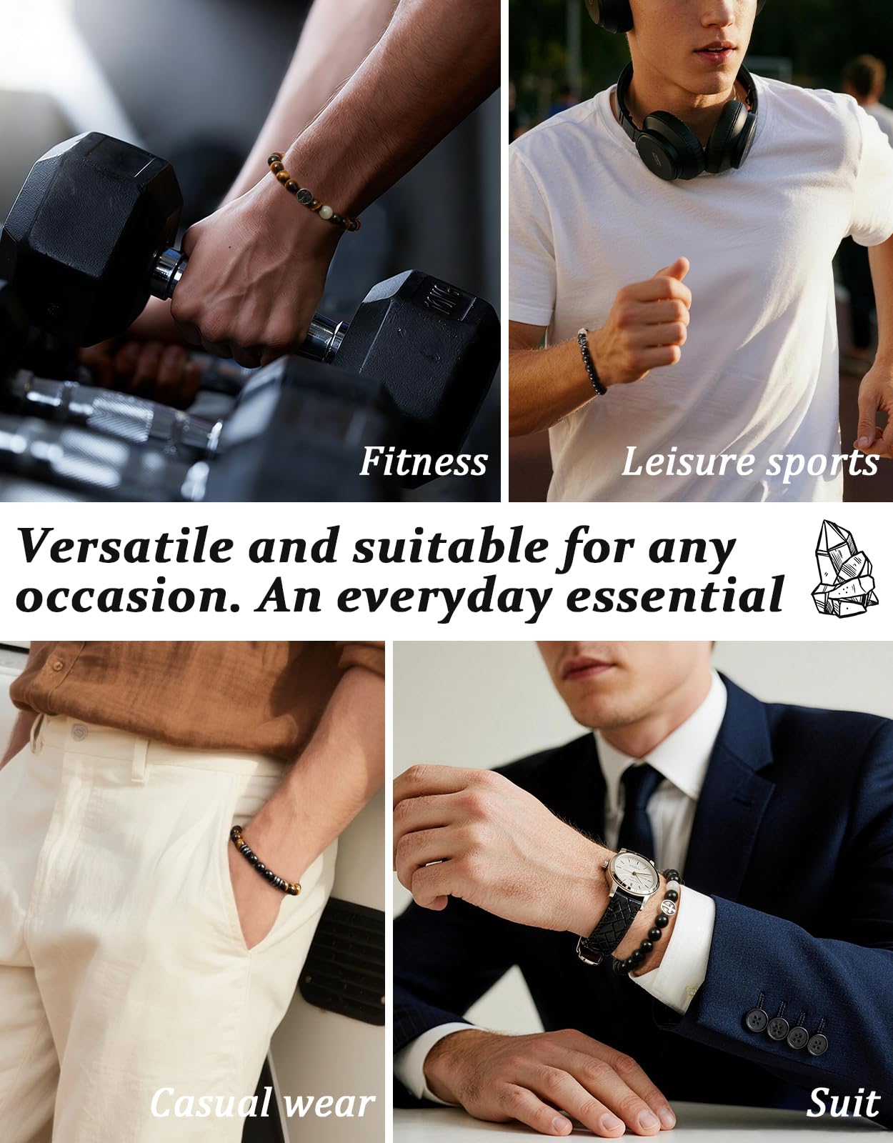 Landorilo Gifts for Men, 8mm Natural Stone Beaded Bracelets, Black Tourmaline & Tiger's Eye Healing Bracelet, Handmade Mens Jewelry Gift for Him, Husband, Son, Father, Friend(Happy Birthday-7.5in)