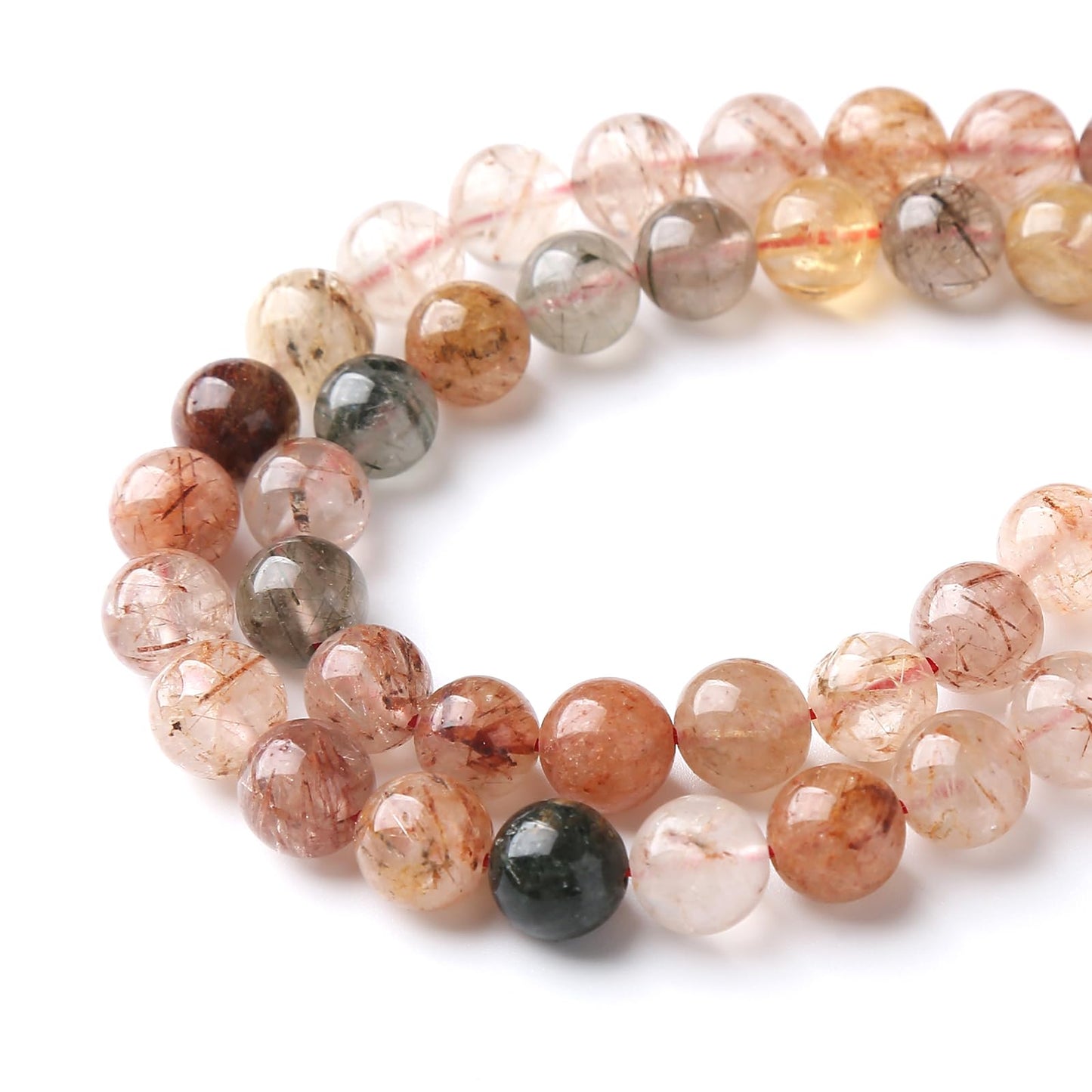 10MM 36PCS Natural Crystal Stone Colorful Rutilated Quartz Beads for Jewelry Making DIY Bracelet