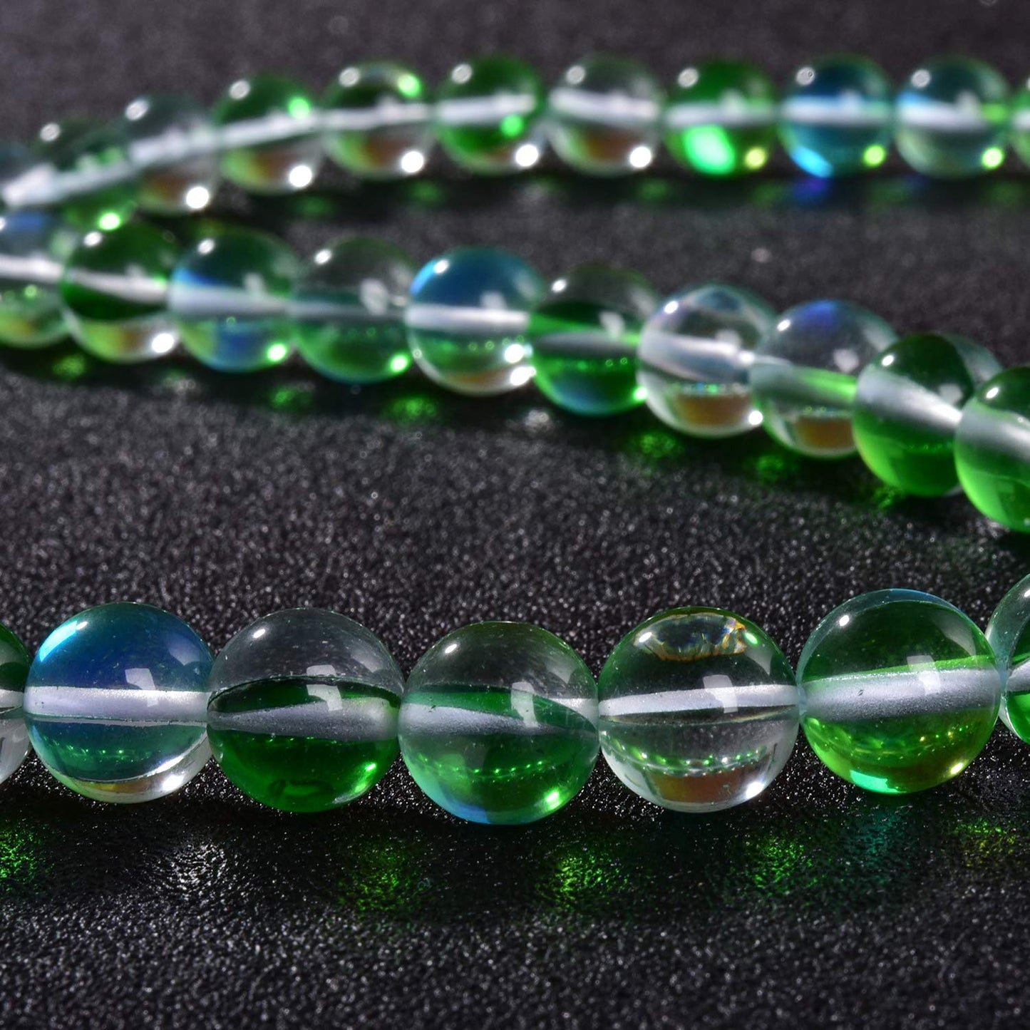Asingeloo 48PCS 8mm Green Angel Aura Round Gemstones Polished Mermaid Aura Moonstone Bead Smooth Stone Loose Beads Crystal Quartz for DIY Jewelry Making 1 Strand 15”