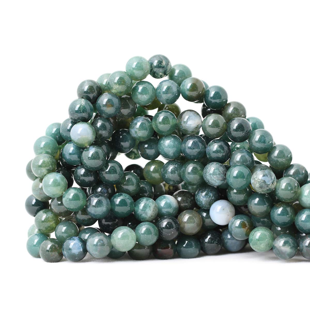CHEAVIAN 45PCS 8mm Natural Moss Agate Gemstone Round Loose Beads for Jewelry Making DIY 1 Strand 15"