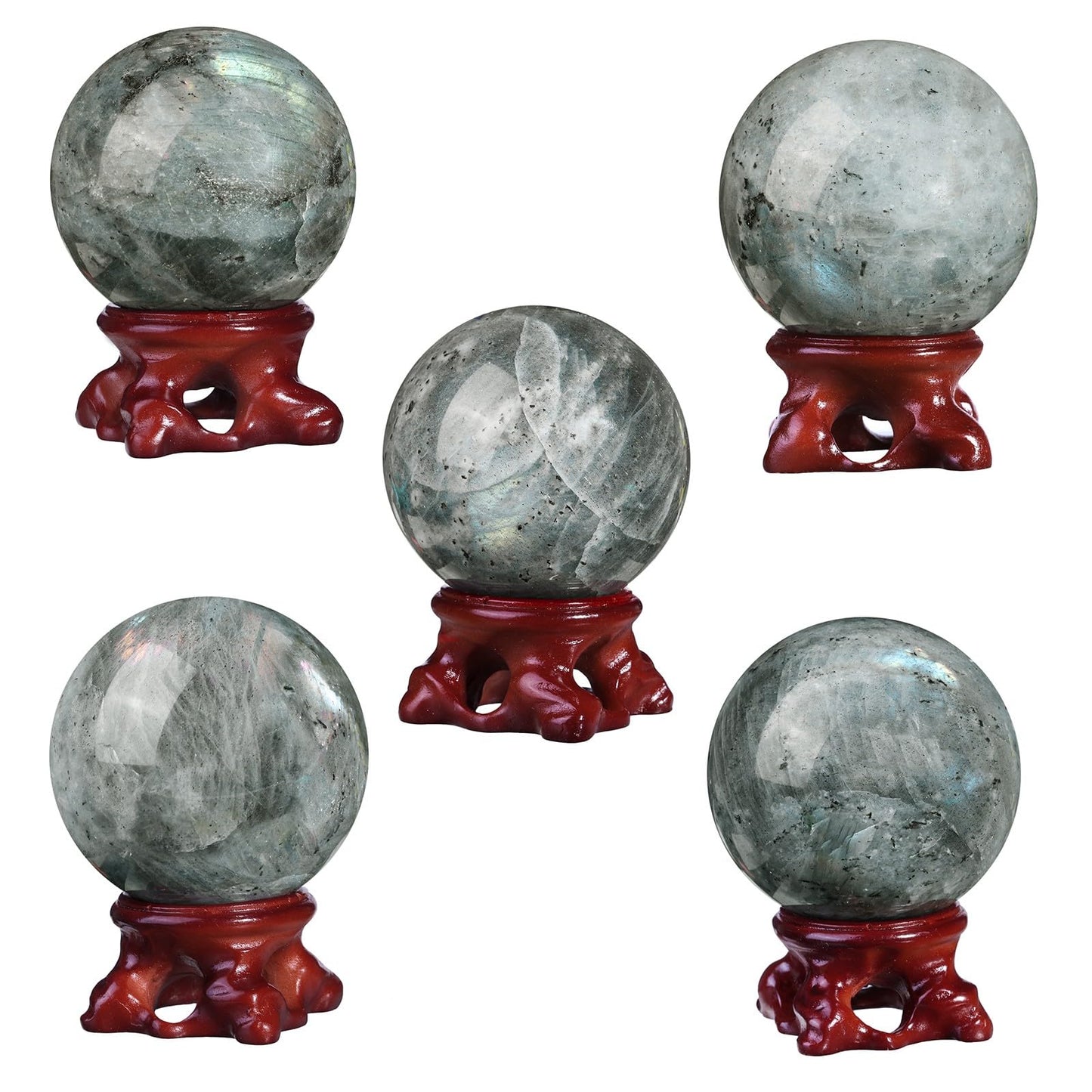 TUMBEELLUWA Labradorite Crystal Ball with Stand for Fortune Teller Witchcraft Divination, Decorative Gemstone Sphere for Home Decor, 51-60 mm