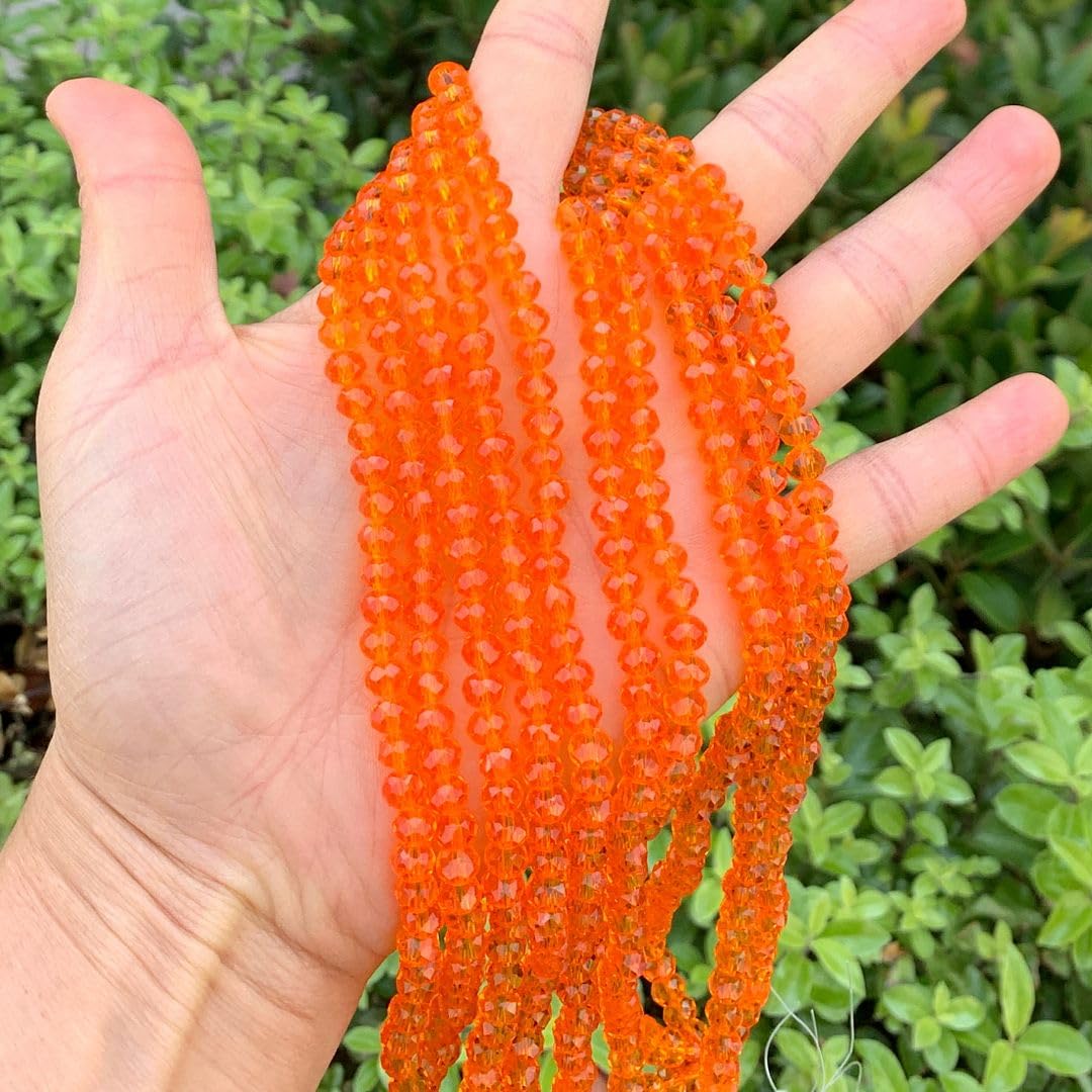 200pcs Czech Faceted Rondelle Crystal Glass Loose Beads 6mm Spacer Bulk Sun (Orange) for DIY Craft Jewelry Making CCR612