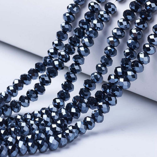 10 Strands Briolette Faceted Rondelle Glass Beads 8x6mm Shiny Pearl Luster Opaque Glass Loose Beads 670pcs for Bracelets Jewelry Making