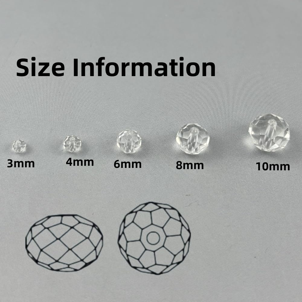 Pinhoollgo 200pcs 6mm Crystal Glass Beads Faceted Rondelle Glass Spacer Beads for Bracelets Necklace Pendants Earrings Key Chains Jewelry Making(Transparent)