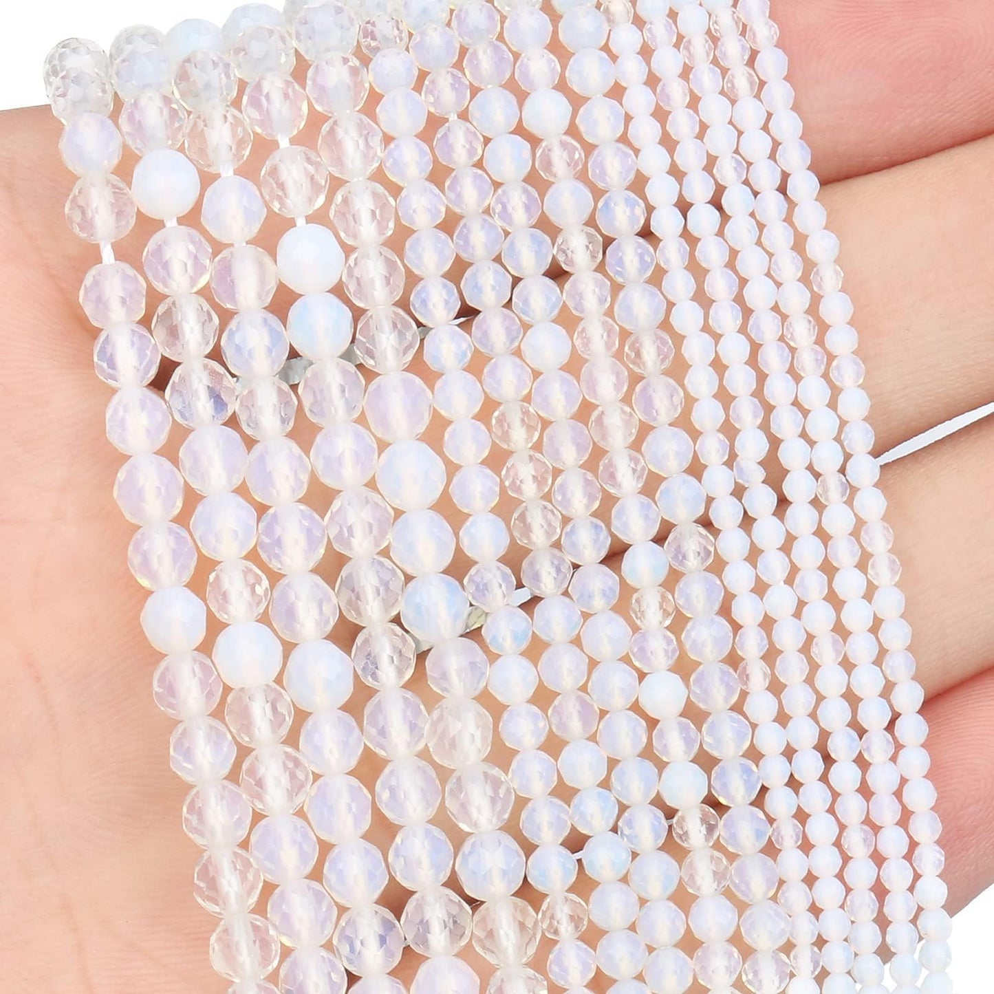 Song Xi 180pcs 2mm Natural Opal Gemstone Beads Faceted Round Loose Stone Beads for Jewelry Making (1 Strand)