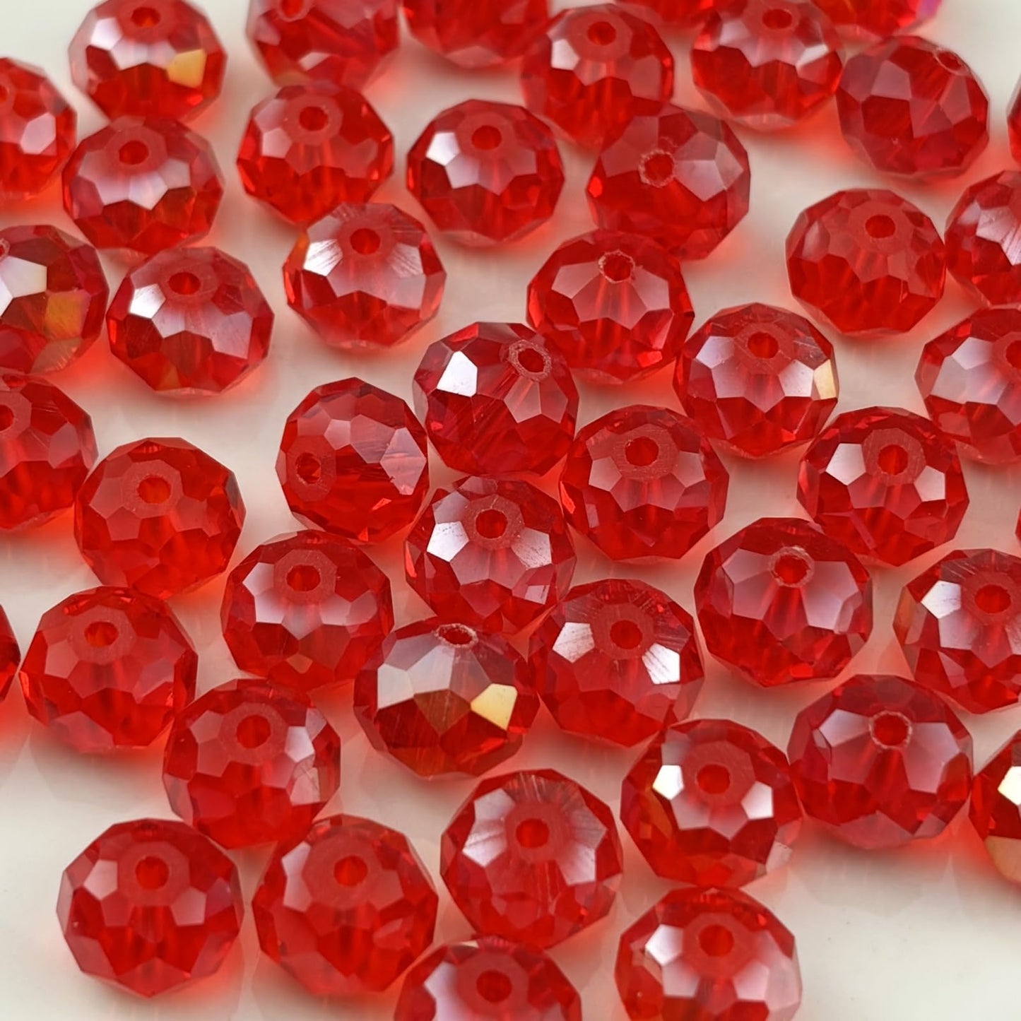 YHYPOCI 50pcs 10mm Crystal Glass Beads for Crafts Faceted Rondelle Glass Beads for Jewelry Making Crystal Spacer Beads for Necklaces Bracelets Earrings DIY Craft(Red AB)