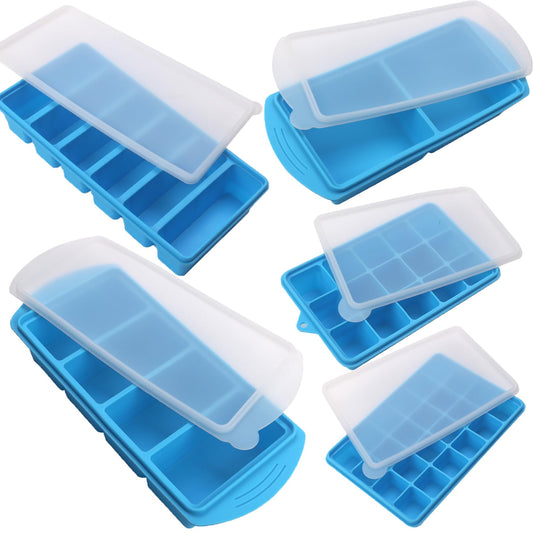 Silicone Freezer Molds Gift Set with 1Tbsp,2 Tbsp, 1/2, 1, and 2 Cup Silicone Freezer Trays With Lids - Meal Prep and Kitchen Essentials Bundle (Blue 5 Pack)