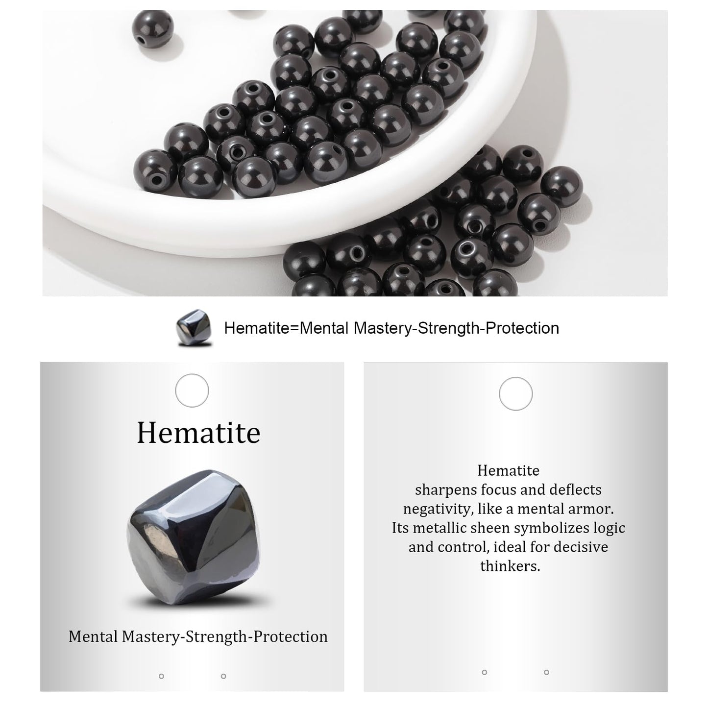 Vinswet 45pcs 8mm Hematite Natural Stone Beads Round Genuine Real Stone Beading Loose Gemstones DIY Smooth Bead for Bracelet Necklace Earrings Jewelry Making