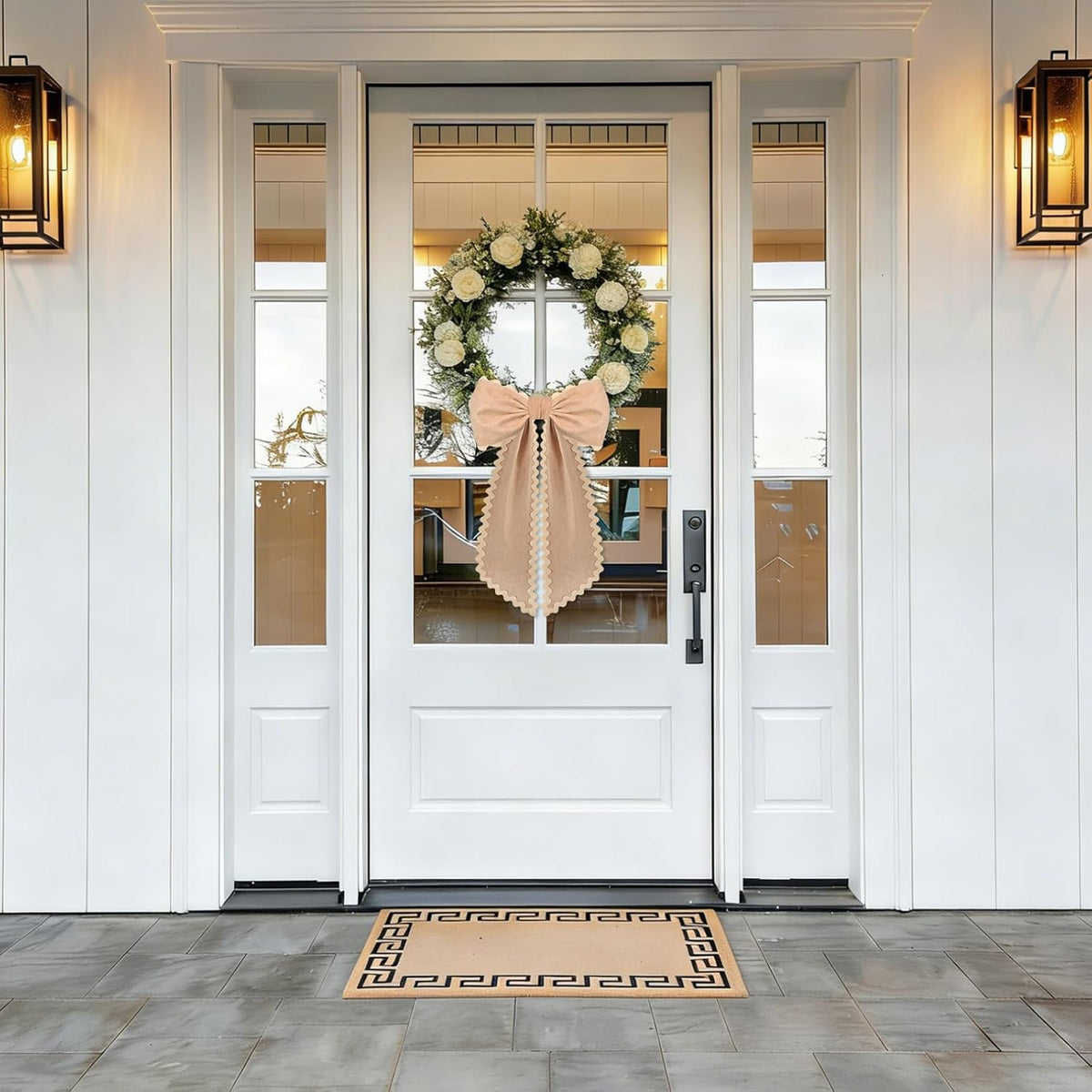 Skiennix Scalloped Wreath Sash - Ruffle Ribbon Bow for Front Door & Yard Decor | Burlap, 2 Pcs