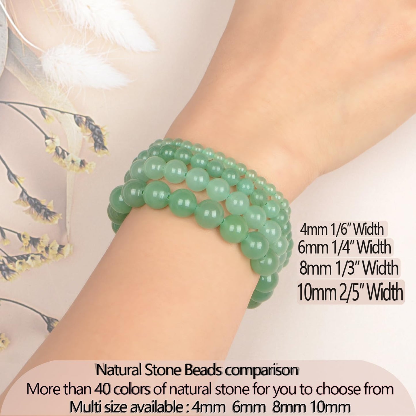 LPBeads Handmade Natural Gemstone Stretch Elastic 10mm Green Aventurine Bracelet Healing Crystal Round Stone Beads Jewelry Gifts for Women Men