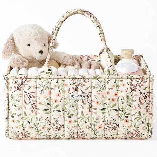 Blissful Diary Floral Diaper Caddy Organizer, Stylish Nursery Storage Basket, Diaper Bag,Gift for Baby Shower, Baby Registry Must Have, Newborn Essentials, Pastoral Daisy