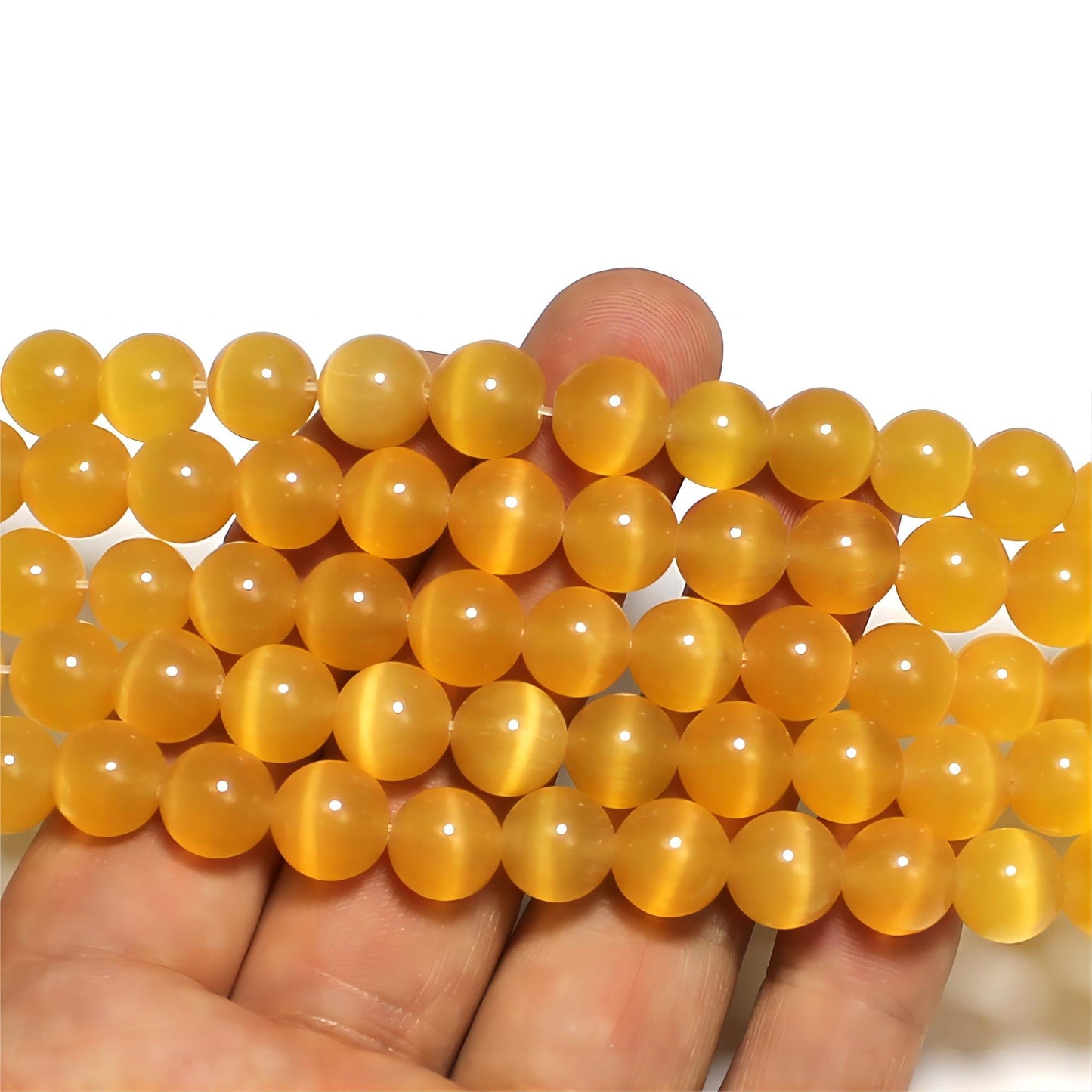 MJDCB 60pcs Golden Yellow Cat Eye Stone Beads 6mm Round Crystal Loose Bead for Jewelry Making DIY Bracelets Necklace Accessories