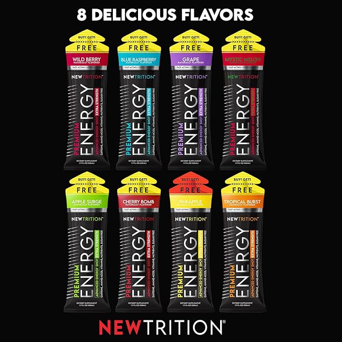 NewTrition® Extra Strength Energy Shots, 250mg Caffeine Energy Shots with Vitamin B & Amino Acids, Sugar-Free Vitamin Energy Shot, 1.7 fl oz (Pack of 6, Mystic Melon)