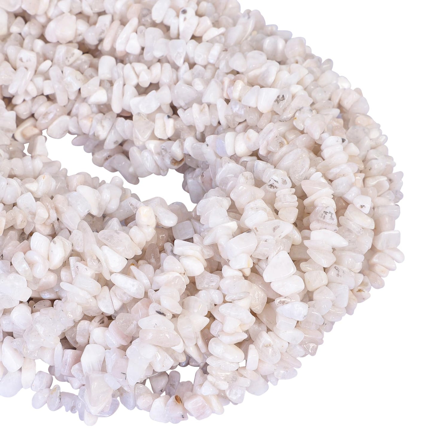 favoramulet 5-8mm White Moonstone Tumbled Stone Chip Beads for Jewelry Making, Irregular Shaped Healing Crystal Loose Bead Supply, Pack of 2 Strands(64 inches)