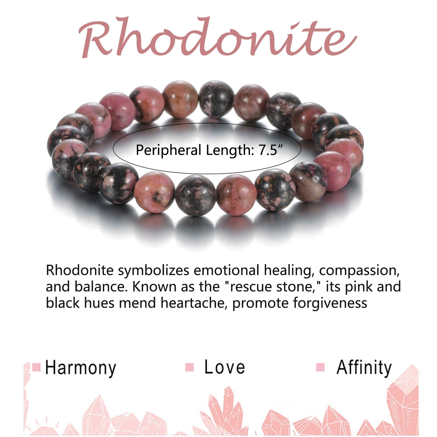 Udolfly Womens Crystal Beaded Bracelets for Women Men Protective Energy Bracelet Natural Gemstone Bead Bracelet 6mm Rhodonite