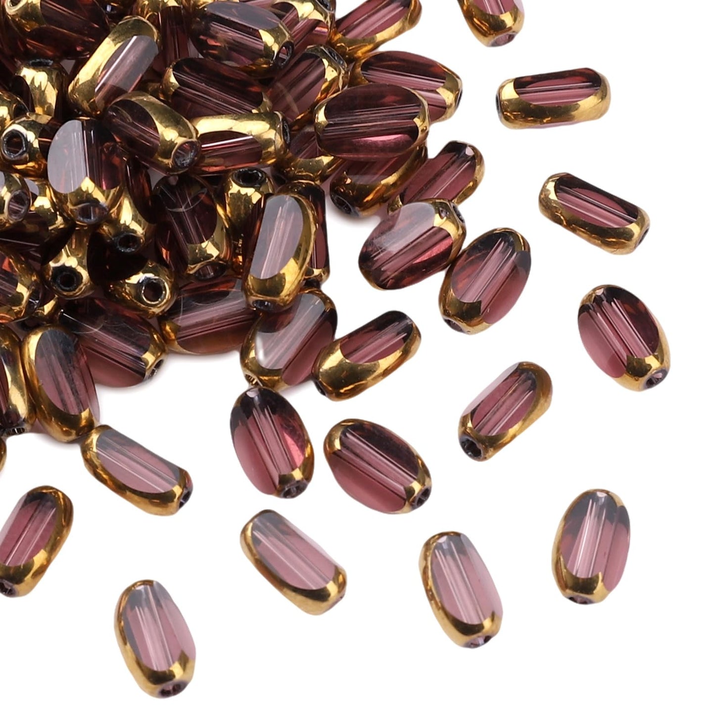 DADIFEN Glass Rice Beads Clear Purple 4x6mm 50pcs Faceted Oval Golden Edge Crystal Loose Beads for DIY Craft Jewelry Making