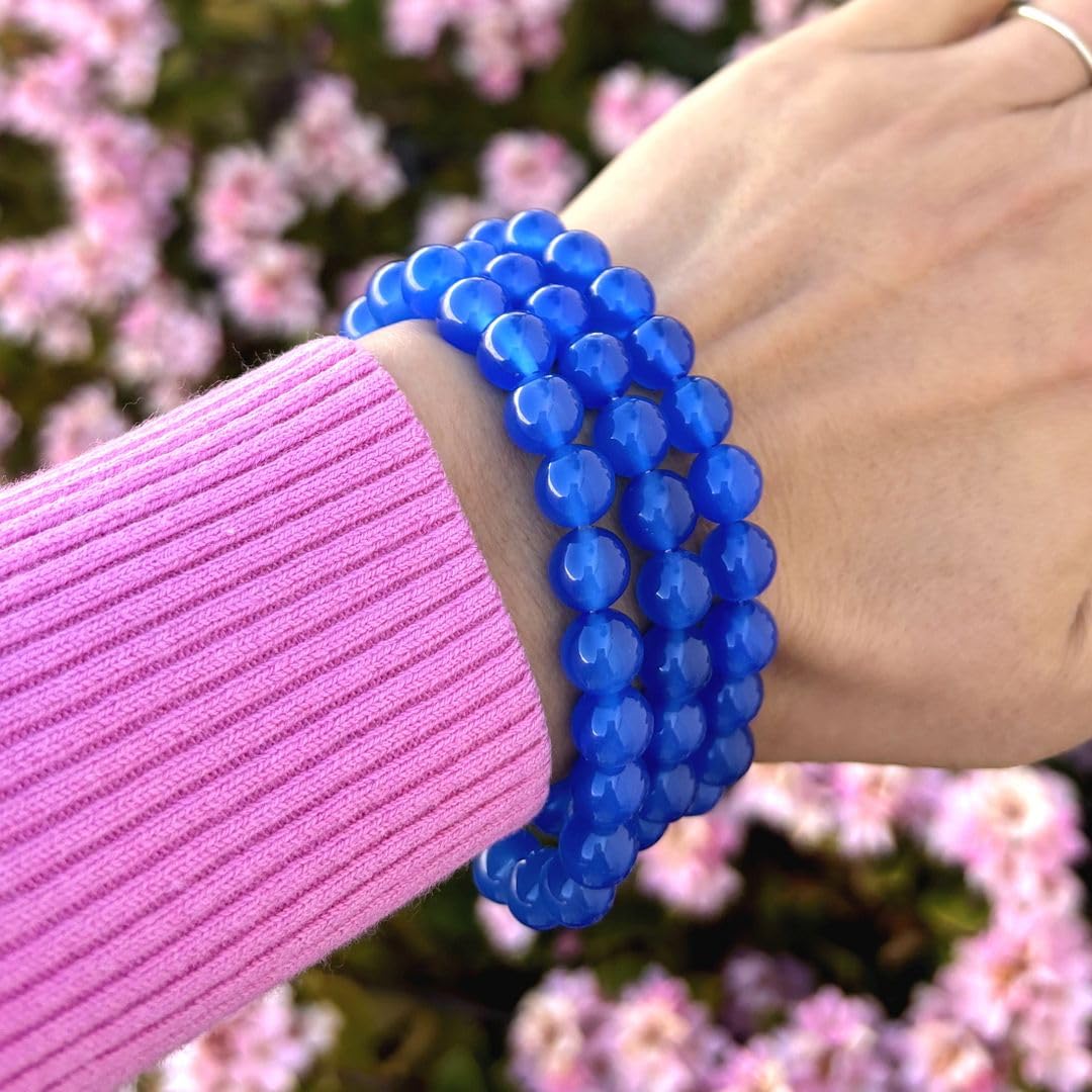 Adabele Real Natural Blue Agate Gemstone Beaded Bracelet 7 inch Stretch Chakra Healing Crystal Stone Jewelry Women Mom Gift (Unisex) GB8-18