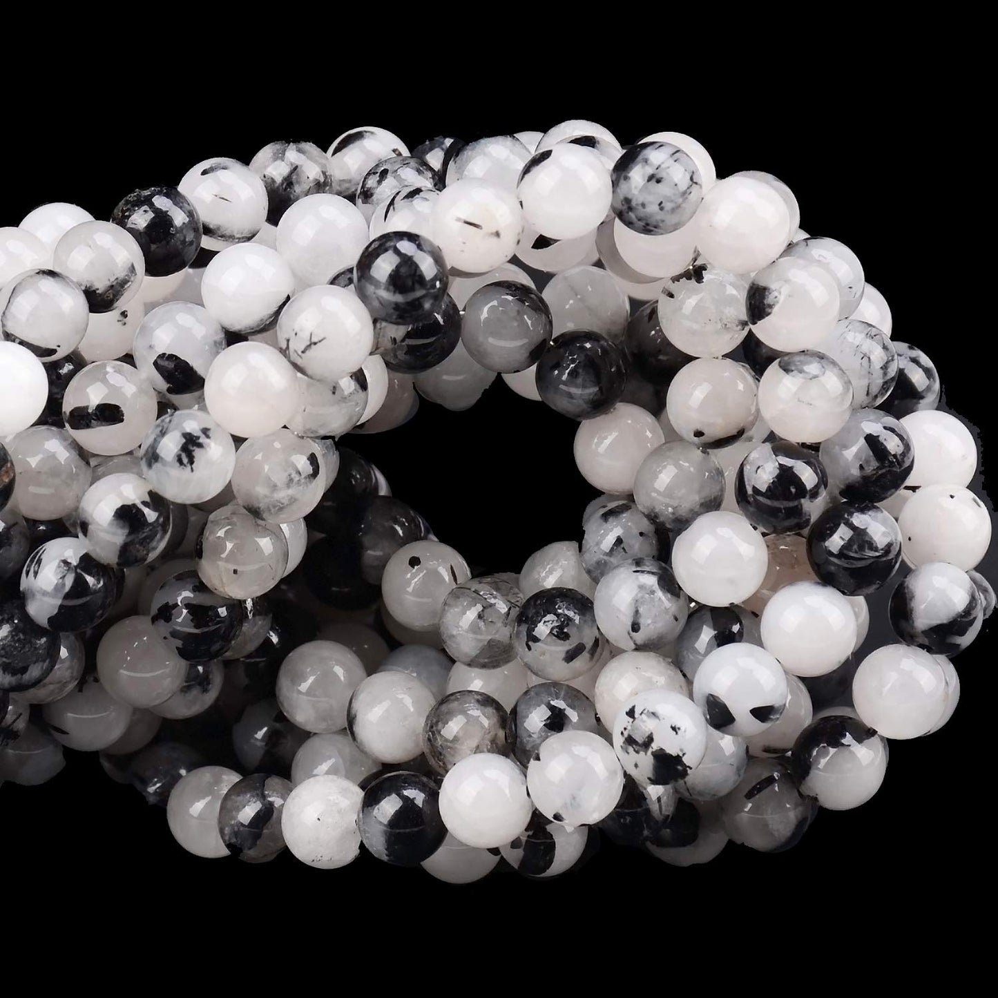 80Pcs Natural Crystal Beads Stone Gemstone Round Loose Energy Healing Beads with Free Crystal Stretch Cord for Jewelry Making (Tourmaline Quartz, 10mm)