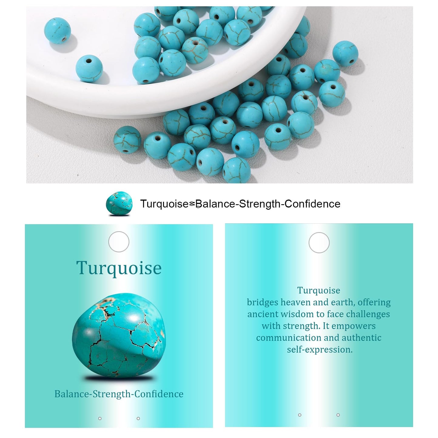 Vinswet 90pcs 4mm Turquoise Natural Stone Beads Round Genuine Real Stone Beading Loose Gemstones DIY Smooth Bead for Bracelet Necklace Earrings Jewelry Making