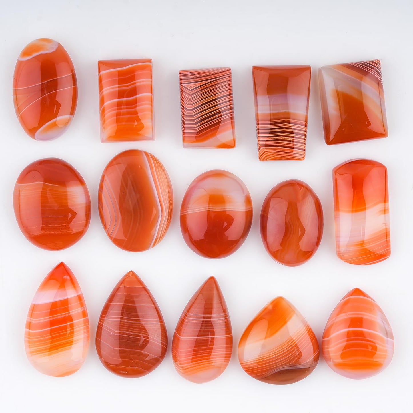 GemSymphony Natural Orange Banded Onyx Gemstone Cabochon Pack of 3 Mixed Shapes – Polished Crystal Stones for Jewelry Making Supply, Healing, Reiki & DIY Crafts, Natural Gem Cab Set for Wire Wrapping & Energy Work (10-20 mm)