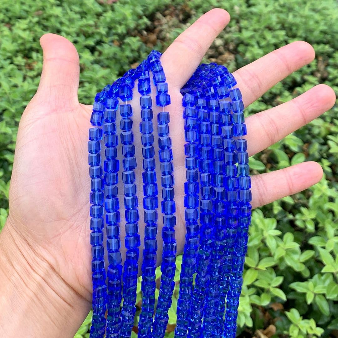 200pcs Czech Faceted Cube Crystal Glass Loose Beads Spacer Bulk 6mm (0.24 Inch) Sapphire Blue for DIY Jewelry Craft Making CCC613
