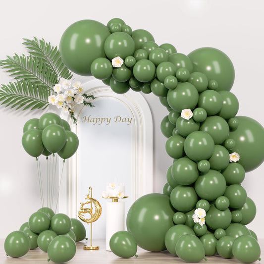 Voircoloria Sage Green Balloons - 130pcs in Various Sizes for Birthday, Graduation & Wedding Decor